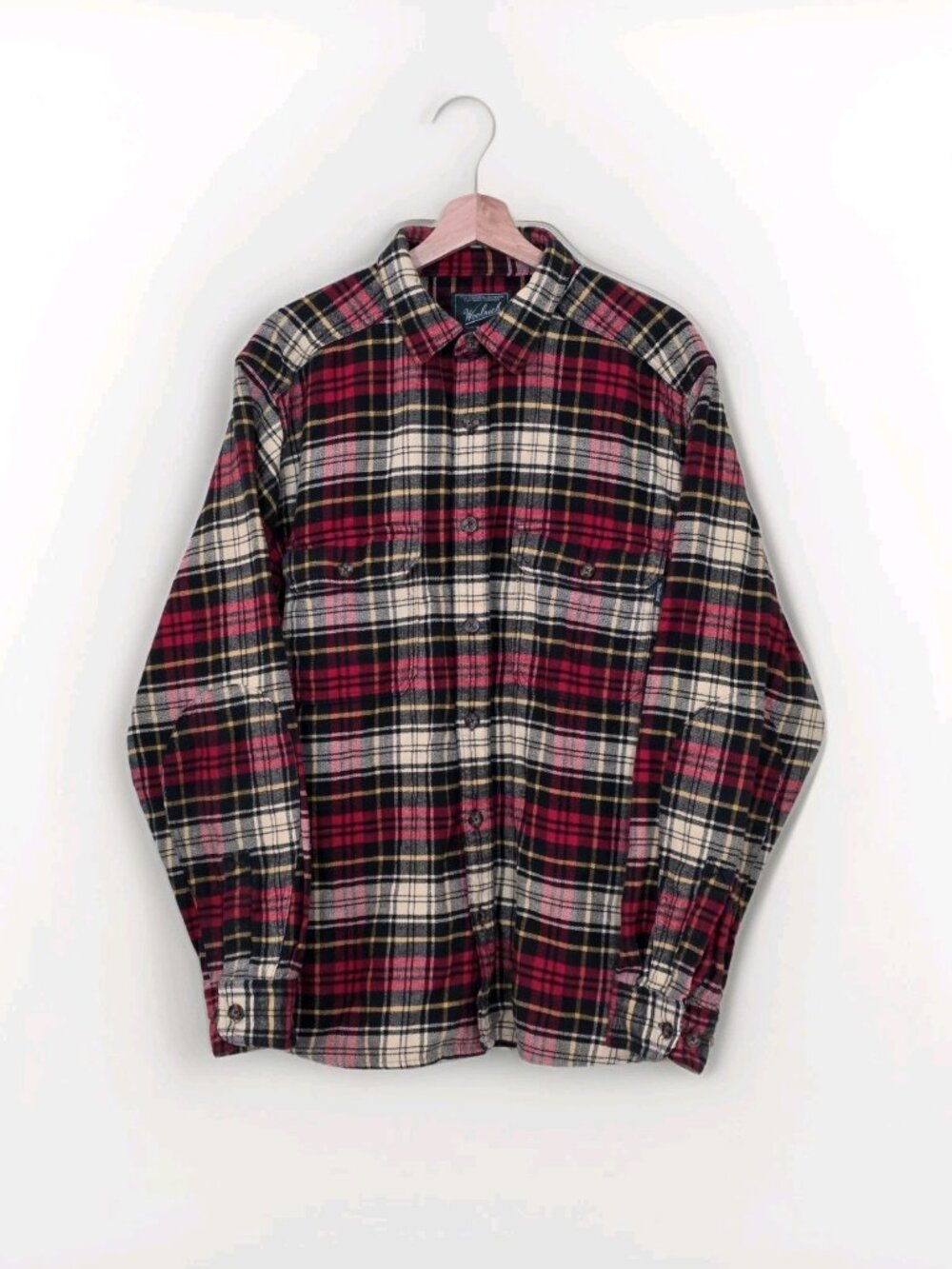 Woolrich Oxbow Bend Shirt Mens L Red Cream Plaid LS Heavyweight Cotton Flannel